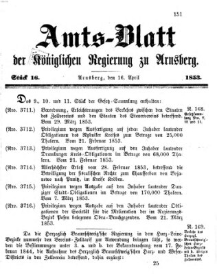 Amtsblatt für den Regierungsbezirk Arnsberg Samstag 16. April 1853