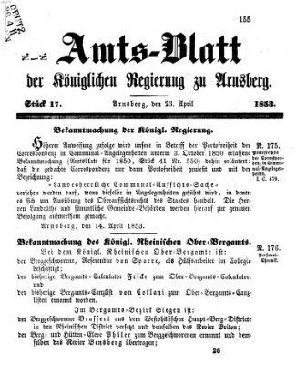 Amtsblatt für den Regierungsbezirk Arnsberg Samstag 23. April 1853