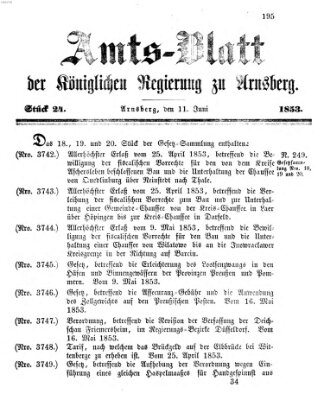 Amtsblatt für den Regierungsbezirk Arnsberg Samstag 11. Juni 1853