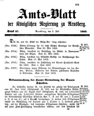 Amtsblatt für den Regierungsbezirk Arnsberg Samstag 2. Juli 1853