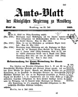 Amtsblatt für den Regierungsbezirk Arnsberg Samstag 23. Juli 1853