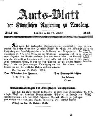 Amtsblatt für den Regierungsbezirk Arnsberg Samstag 29. Oktober 1853