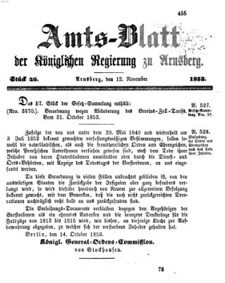 Amtsblatt für den Regierungsbezirk Arnsberg Samstag 12. November 1853