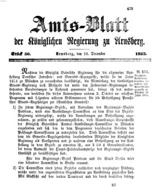 Amtsblatt für den Regierungsbezirk Arnsberg Samstag 10. Dezember 1853