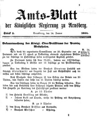 Amtsblatt für den Regierungsbezirk Arnsberg Samstag 14. Januar 1854