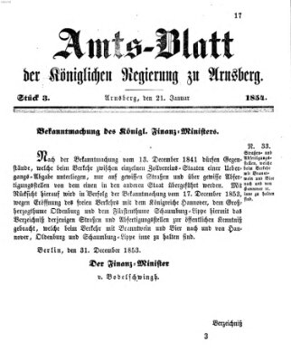 Amtsblatt für den Regierungsbezirk Arnsberg Samstag 21. Januar 1854