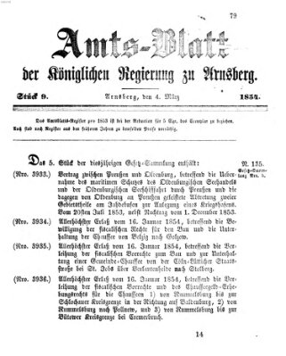 Amtsblatt für den Regierungsbezirk Arnsberg Samstag 4. März 1854