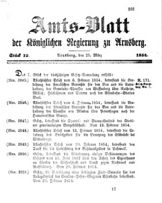 Amtsblatt für den Regierungsbezirk Arnsberg Samstag 25. März 1854