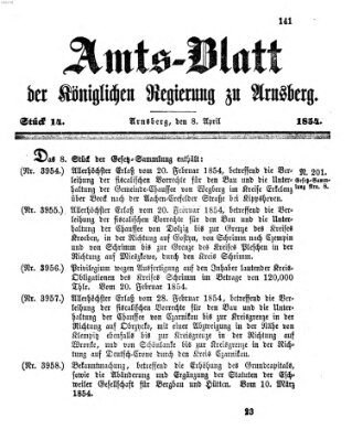 Amtsblatt für den Regierungsbezirk Arnsberg Samstag 8. April 1854