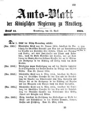 Amtsblatt für den Regierungsbezirk Arnsberg Samstag 15. April 1854