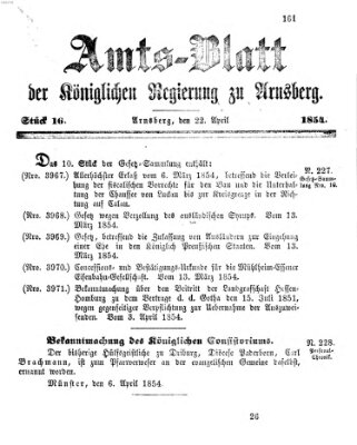 Amtsblatt für den Regierungsbezirk Arnsberg Samstag 22. April 1854