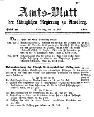 Amtsblatt für den Regierungsbezirk Arnsberg Samstag 13. Mai 1854