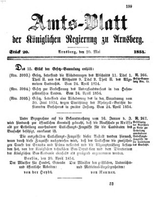 Amtsblatt für den Regierungsbezirk Arnsberg Samstag 20. Mai 1854