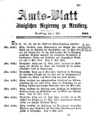 Amtsblatt für den Regierungsbezirk Arnsberg Samstag 1. Juli 1854