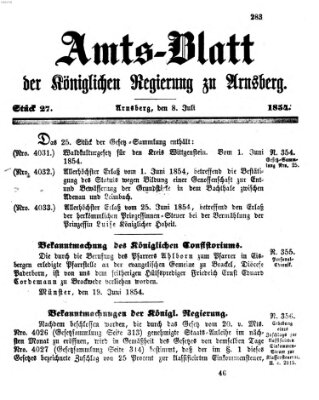 Amtsblatt für den Regierungsbezirk Arnsberg Samstag 8. Juli 1854