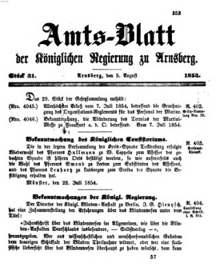 Amtsblatt für den Regierungsbezirk Arnsberg Samstag 5. August 1854