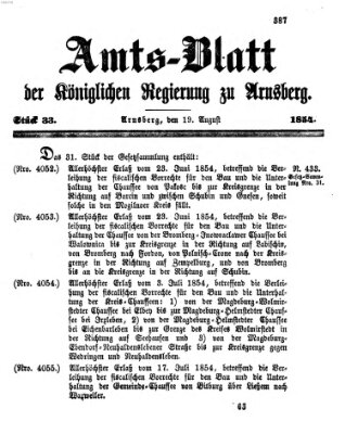 Amtsblatt für den Regierungsbezirk Arnsberg Samstag 19. August 1854