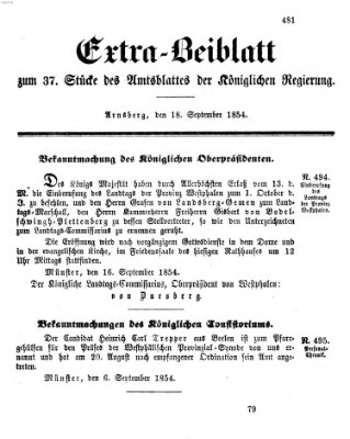 Amtsblatt für den Regierungsbezirk Arnsberg Montag 18. September 1854