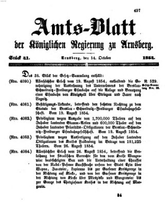 Amtsblatt für den Regierungsbezirk Arnsberg Samstag 14. Oktober 1854