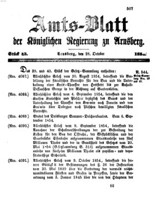 Amtsblatt für den Regierungsbezirk Arnsberg Samstag 28. Oktober 1854