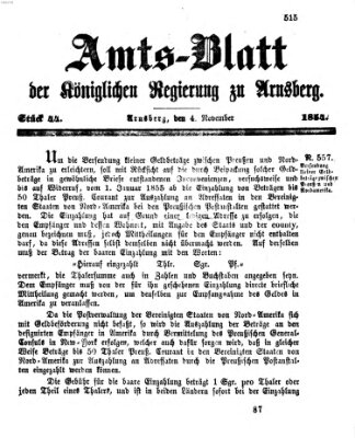 Amtsblatt für den Regierungsbezirk Arnsberg Samstag 4. November 1854