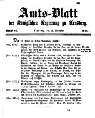 Amtsblatt für den Regierungsbezirk Arnsberg Samstag 18. November 1854