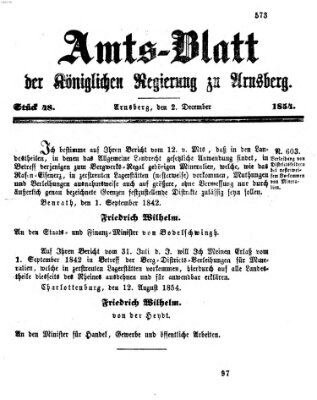 Amtsblatt für den Regierungsbezirk Arnsberg Samstag 2. Dezember 1854