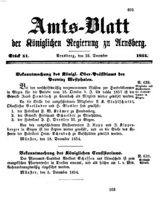 Amtsblatt für den Regierungsbezirk Arnsberg Samstag 23. Dezember 1854