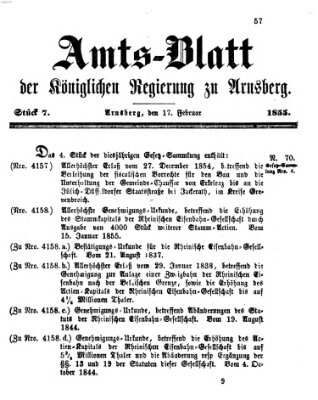 Amtsblatt für den Regierungsbezirk Arnsberg Samstag 17. Februar 1855