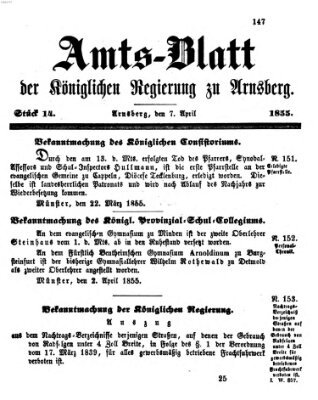 Amtsblatt für den Regierungsbezirk Arnsberg Samstag 7. April 1855