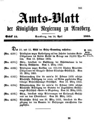 Amtsblatt für den Regierungsbezirk Arnsberg Samstag 14. April 1855