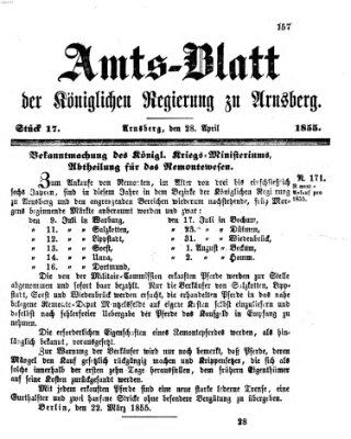 Amtsblatt für den Regierungsbezirk Arnsberg Samstag 28. April 1855