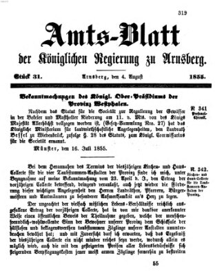 Amtsblatt für den Regierungsbezirk Arnsberg Samstag 4. August 1855