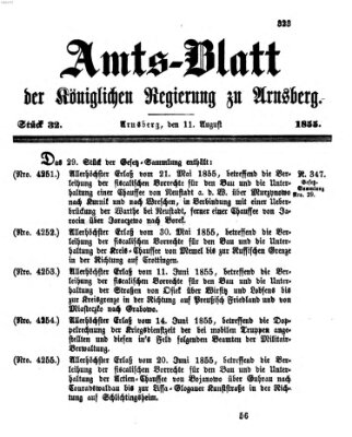 Amtsblatt für den Regierungsbezirk Arnsberg Samstag 11. August 1855