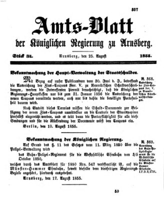 Amtsblatt für den Regierungsbezirk Arnsberg Samstag 25. August 1855