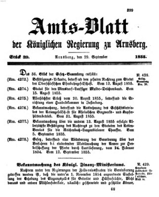 Amtsblatt für den Regierungsbezirk Arnsberg Samstag 29. September 1855