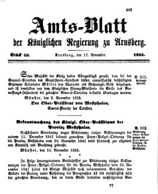 Amtsblatt für den Regierungsbezirk Arnsberg Samstag 17. November 1855