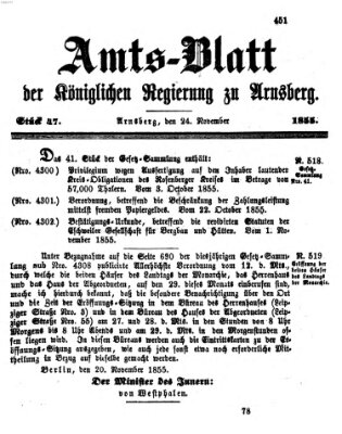 Amtsblatt für den Regierungsbezirk Arnsberg Samstag 24. November 1855