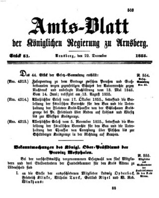 Amtsblatt für den Regierungsbezirk Arnsberg Samstag 22. Dezember 1855