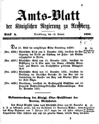 Amtsblatt für den Regierungsbezirk Arnsberg Samstag 12. Januar 1856