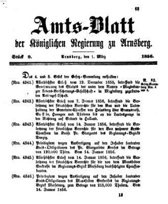 Amtsblatt für den Regierungsbezirk Arnsberg Samstag 1. März 1856