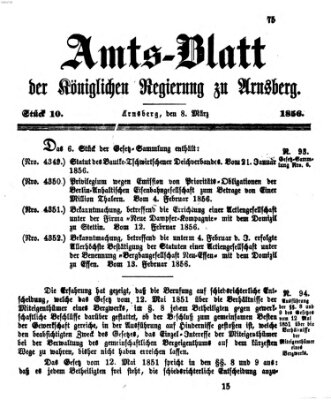 Amtsblatt für den Regierungsbezirk Arnsberg Samstag 8. März 1856