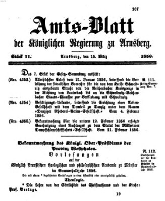 Amtsblatt für den Regierungsbezirk Arnsberg Samstag 15. März 1856