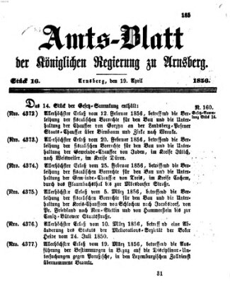 Amtsblatt für den Regierungsbezirk Arnsberg Samstag 19. April 1856