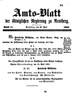 Amtsblatt für den Regierungsbezirk Arnsberg Samstag 26. April 1856