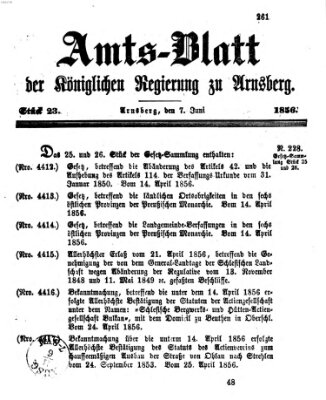 Amtsblatt für den Regierungsbezirk Arnsberg Samstag 7. Juni 1856