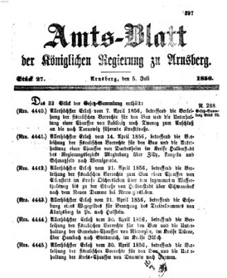 Amtsblatt für den Regierungsbezirk Arnsberg Samstag 5. Juli 1856