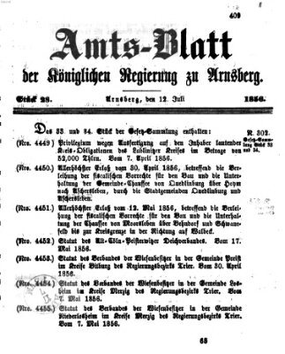 Amtsblatt für den Regierungsbezirk Arnsberg Samstag 12. Juli 1856