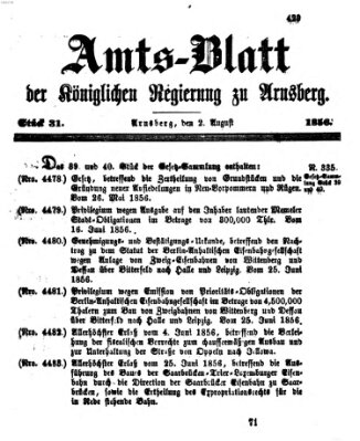 Amtsblatt für den Regierungsbezirk Arnsberg Samstag 2. August 1856