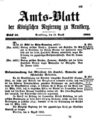 Amtsblatt für den Regierungsbezirk Arnsberg Samstag 16. August 1856